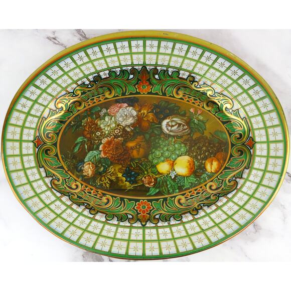 Vintage Daher Decorated Ware Tin Tray Floral Fruit Still Life Made in England - Picture 2 of 12